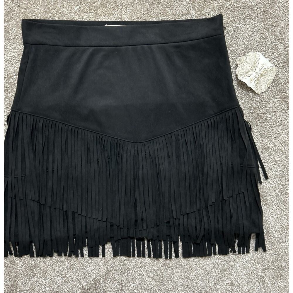 Altar'd State Black Faux Suede Fringe Mini Skirt